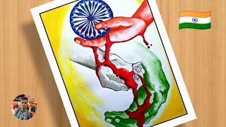 Independence day drawing with watercolor step by steppatriotism drawingrepublic day drawing [upl. by Kearney480]