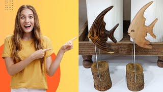 Making a wooden statue  how to make an angel fish statue with a piece of wood [upl. by Jasen4]