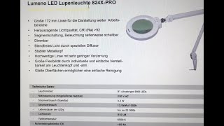 Review  Lumeno LED Lupenleuchte 8243PRO 3 Dioptrien  Language German [upl. by Aronel736]