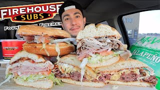 MUKBANG EATING Firehouse Subs Pastrami Reuben Club on a Sub Firehouse Hero Chilli Jalapeno Chips [upl. by Arised]