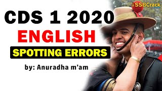 CDS 1 2020 English Spotting Errors Solved  CDS Exam English Answer Keys [upl. by Dougherty]