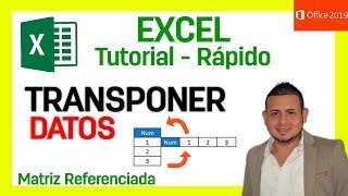 Tutorial COMO TRANSPONER MATRIZ EN EXCEL 2019 Fácil y Rápido [upl. by Olegnaed784]