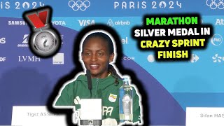 TIGST ASSEFA EARNS SILVER MEDAL IN 2024 PARIS OLYMPICS WOMENS MARATHON VS SIFAN HASSAN [upl. by Maxim]