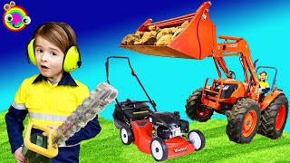 Lawn mower Video for Kids  Tractor Blippi Toys  min min playtime [upl. by Burchett399]