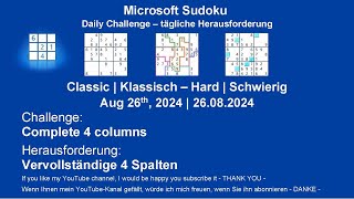 Sudoku Daily Challenges  Classic  Hard  Aug 26th 2024 [upl. by Lerud260]