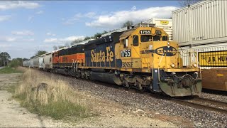 BNSF Chillicothe sub at Patterson Rd Joliet IL 05 06 23 w ATSF bluebonnet SD402 led YJOL202 [upl. by Rodavlas544]