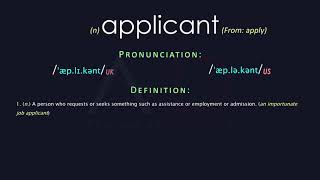 Applicant Meaning And Pronunciation  Audio Dictionary [upl. by Assilana]