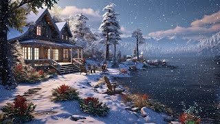 Winters Blizzard amp Wind Sound for Sleeping in a Cozy Porch House  Cozy Winter Lakeside Ambience [upl. by Korwun]