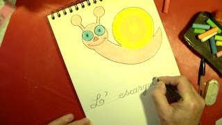 En maternelle  Apprendre à dessiner un escargot et le colorier à la craie [upl. by Noby]