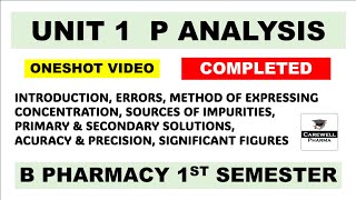 Unit 1 Analysis Complete  Pharmaceutical analysis 1st semester  Carewell Pharma [upl. by Nivloc]