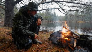 Solo Camping in Heavy Rain  Campfire Fajitas Mukbang [upl. by Latisha]