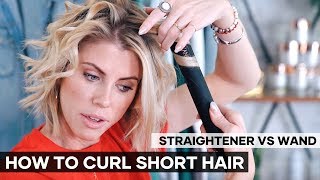 How To Curl Hair With A Straightener VS Wand  SHORT HAIR [upl. by High828]