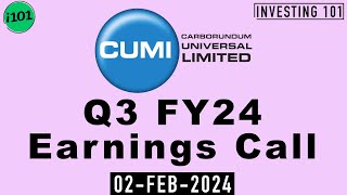 Carborundum Universal Limited Q3 FY24 Earnings Call  Carborundum Universal Limited FY24 Q3 Results [upl. by Ellga]