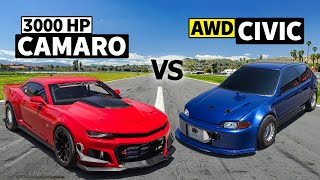 7Second Camaro SS vs Sleeper EG Civic DRAG RACE [upl. by Dare]