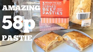 58p CORNED BEEF PASTIES food review [upl. by Lladnik]