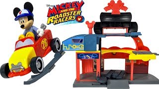 DISNEY JUNIOR MICKEY AND THE ROADSTER RACERS GARAGE WITH MECHANIC MICKEY amp HOT ROD CAR  UNBOXING [upl. by Airdnaxela]