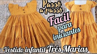 Vestido infantil três Marias fácil para iniciantes MODELAGEM COM MEDIDAS costura [upl. by Orella]