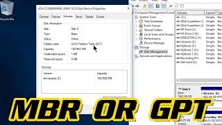 HOW TO CHECK IF A DISKDRIVE IS MBR OR GPT [upl. by Gunner]