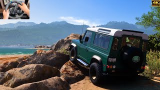 Forza Horizon 5  Steering Wheel Gameplay Clip  Land Rover Offroad in Forest [upl. by Aynam]