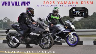 2023 Yamaha R15M Vs Suzuki Gixxer SF250  Drag Race [upl. by Irtimed]