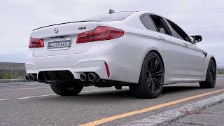 2018 BMW F90 M5 w ARMYTRIX CatBack Exhaust stock downpipes retained  pure SOUNDS amp LOUD [upl. by Nrevel460]