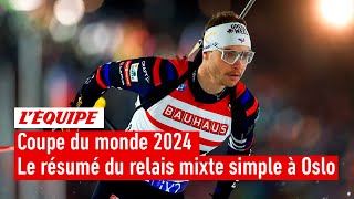 Biathlon  La Norvège simpose devant la Suède et la Finlande lors du relais mixte simple à Oslo [upl. by Wasson]