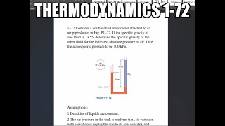 Thermodynamics 172 Consider a doublefluid manometer attached to an air pipe shown in Fig P1–72 [upl. by Lamrouex40]