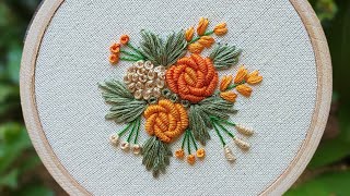 Hand Embroidery  Bullion Rose and French Knots  Hand Embroidery tutorial video for Beginners [upl. by Dawn89]