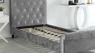 Kingston Grey Crushed Velvet Roll Top Bed Frame from Furniturebox UK [upl. by Lucho]