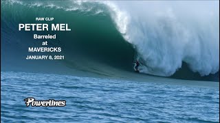 Peter Mel Barreled at MAVERICKS JANUARY 8 2021 RAW CLIP [upl. by Annalla]