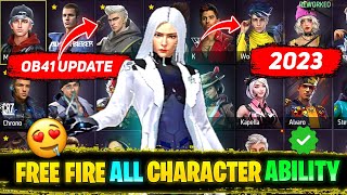 Ability of All FreeFire Characters 2023 Part1 Full Details AR ROWDY 99 ✓ [upl. by Ahsikat]