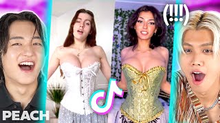 Koreans React to TikToks Corset Challenge For the first time   PEACH KOREA [upl. by Acceb269]