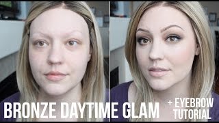 DRUGSTOREAFFORDABLE BRONZE DAYTIME GLAM MAKEUP PLUS BROW TUTORIAL [upl. by Akinaj653]