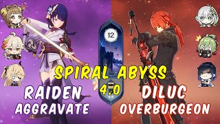 F2P Raiden Aggravate  Diluc Overburgeon  Genshin Impact Spiral Abyss 40  Floor 12 9 Stars [upl. by Amalbergas]