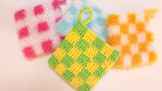 수세미뜨기 실 엉키지 않게 뜨는 체커보드수세미 체크수세미Crochet Checkerboard dish scrubby [upl. by Abernathy]