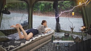 Solo camping heavy rain  pouring rain and relaxing  cosy tent  eat  ASMR [upl. by Leclair746]