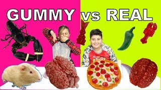 GIANT GUMMY vs GROSS REAL FOOD CHALLENGE with Karlos amp Angelina [upl. by Eelirol702]