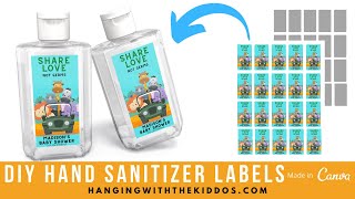 Hand Sanitizer Labels Template  Custom Party Favors Canva TemplateTutorialDIY Labels [upl. by Lockhart]