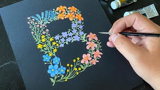 I painted the letter B with flowers  Gouache  Art [upl. by Tabor]