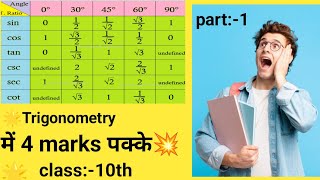 🧑‍🏫📒topic wise trigonometry 💥mathstricks for class 10th  कुछ मिनट में 4 Marks पक्के🧑‍🏫📕 [upl. by Niai]