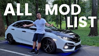 ALL MOD LIST  Honda Civic Sport Hatchback [upl. by Lesna]