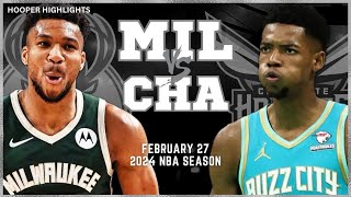 Milwaukee Bucks vs Charlotte Hornets Full Game Highlights  Feb 27  2024 NBA Season [upl. by Einafats]