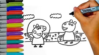 COME DISEGNARE PEPPA PIG E SUZY CHE GIOCANO🌈😍🐷🐑 DISEGNI PER BAMBINI😊😁 [upl. by Currey]