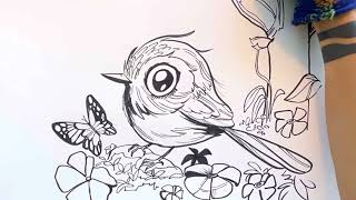 Drawing a bird ASMR no talking scratching sounds [upl. by Anihsak]