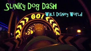 2018 Slinky Dog Dash Roller Coaster Front Seat Night Time Low Light HD POV Walt Disney World [upl. by Flodur]