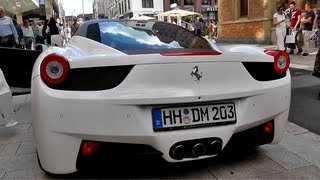 Ferrari 458 Italia white Sound  Start Up Revs Acceleration amp Combos Full HD [upl. by Ahseal]