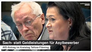 Sach statt Geldleistungen für Asylbewerber  AfDAntrag im Kreistag TeltowFläming [upl. by Ynnos284]