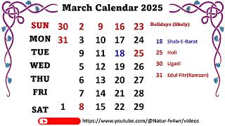 March Calendar 2025 marchcalender2025 [upl. by Adekram]