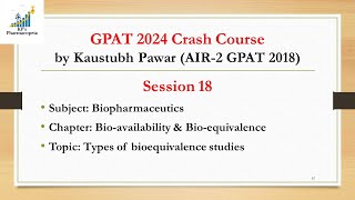 Types of bioequivalence studies  Biopharmaceutics  GPAT 2024  KPs Pharmacopeia [upl. by Idoc409]