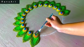 श्री कृष्ण Simple Rangoli  Janmashtami Rangoli Designs easy Rangoli designRangoli colorsRanu Art [upl. by Charin]